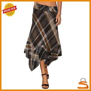 Stretchy Waist A-Line Midi Skirt Flowy Flared Handkerchief Hem Casual